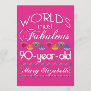 90th Birthday Most Fabulous Colourful Gems Pink Invitation
