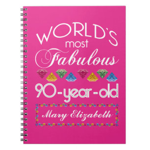 90th Birthday Most Fabulous Colourful Gems Pink Notebook