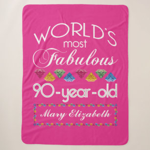 90th Birthday Most Fabulous Colourful Gems Pink Sherpa Blanket