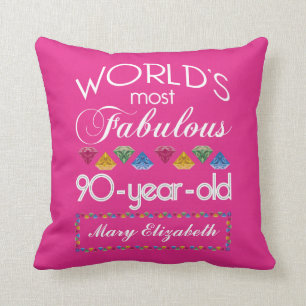 90th Birthday Most Fabulous Colourful Gems Pink Throw Pillow