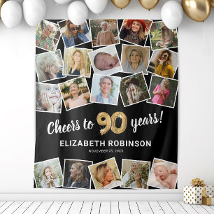 90th Birthday Multi Photo Backdrop Tapestry