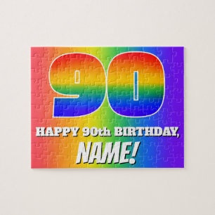 90th Birthday — Multicolored Rainbow Pattern “90” Jigsaw Puzzle