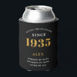 90th Birthday Name 1935 Black Gold Elegant Chic Can Cooler<br><div class="desc">A personalized elegant can cooler that is easy to customize for that special birthday party occasion.</div>