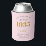 90th Birthday Name 1935 Pink Grey Elegant Chic Can Cooler<br><div class="desc">A personalized elegant can cooler that is easy to customize for that special birthday party occasion.</div>
