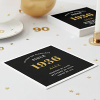 90th Birthday Name 1936 Black Gold Elegant Chic