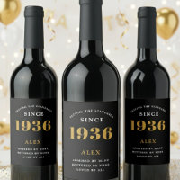 90th Birthday Name 1936 Black Gold Elegant Chic