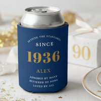 90th Birthday Name 1936 Blue Gold Elegant Chic