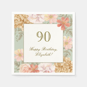 90th Birthday Napkin Autumn Colour Floral Sage