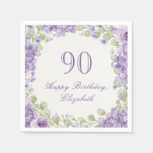 90th Birthday Napkins Elegant Purple Floral