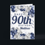 90th Birthday Navy Balloons Card<br><div class="desc">A gorgeous navy and silver balloon happy 90th (or any age) birthday card. This fabulous design is the perfect way to wish someone a happy ninetieth birthday (or change the age!) Personalize with our own custom name and message. Blue coloured typography and gorgeous navy blue and silver balloons.</div>