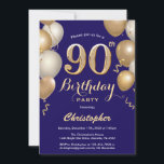 90th Birthday Navy Blue and Gold Balloons Confetti Invitation<br><div class="desc">90th Birthday Navy Blue and Gold Balloons Confetti Invitation. For further customization,  please click the "Customize it" button and use our design tool to modify this template.</div>