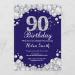 90th Birthday Navy Blue and Silver Diamond Invitation<br><div class="desc">90th Birthday Invitation. Navy Blue and Silver Rhinestone Diamond. Elegant Birthday Bash invite. Adult Birthday. Women Birthday. Men Birthday. For further customization,  please click the "Customize it" button and use our design tool to modify this template.</div>