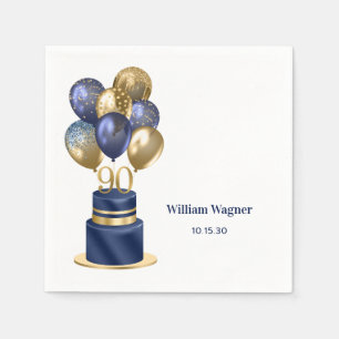 90th Birthday Navy Blue Balloon Cake Napkin