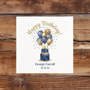 90th Birthday Navy Blue Balloon Cake Napkin