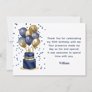 90th Birthday Navy Blue Balloon Cake Thank You
