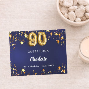 90th Birthday navy blue gold stars Guest Book