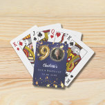 90th birthday navy blue gold stars photo playing cards<br><div class="desc">90th Birthday Navy Blue & Gold Stars Custom Photo Playing Cards Celebrate 90 in sparkling style! This elegant uneven coloured navy blue wine label with faux gold stars is the perfect personalized touch for your milestone celebration. Featuring space for your custom photo, name, age, date, Details: • Customize with your...</div>