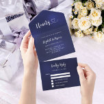 90th Birthday navy blue silver rsvp All In One Invitation<br><div class="desc">A navy blue background. The blue colour is uneven.  Personalize and add name,  party details,  RSVP date,  return address and name.  Ninety with a heart.</div>