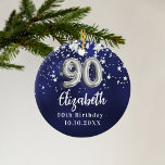 90th birthday navy blue silver stars ceramic ornament<br><div class="desc">A navy blue background colour with faux silver stars. The blue colour is uneven.  Add your name,  text/date</div>