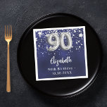 90th birthday navy blue silver stars napkin<br><div class="desc">For a 90th birthday celebration. A navy blue background colour with faux silver stars. The blue colour is uneven.  Add your name,  text.</div>