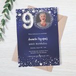 90th birthday navy blue silver stars photo luxury invitation<br><div class="desc">A modern,  stylish photo invitation for a 90th birthday party.  A navy blue background,  decorated with stars. The blue colour is uneven. Personalize and add your photo and party details.</div>