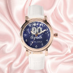 90th birthday navy blue silver stars watch<br><div class="desc">A gift for a 90th birthday. A navy blue background colour with faux silver stars. The blue colour is uneven.  Add a name,  date.</div>