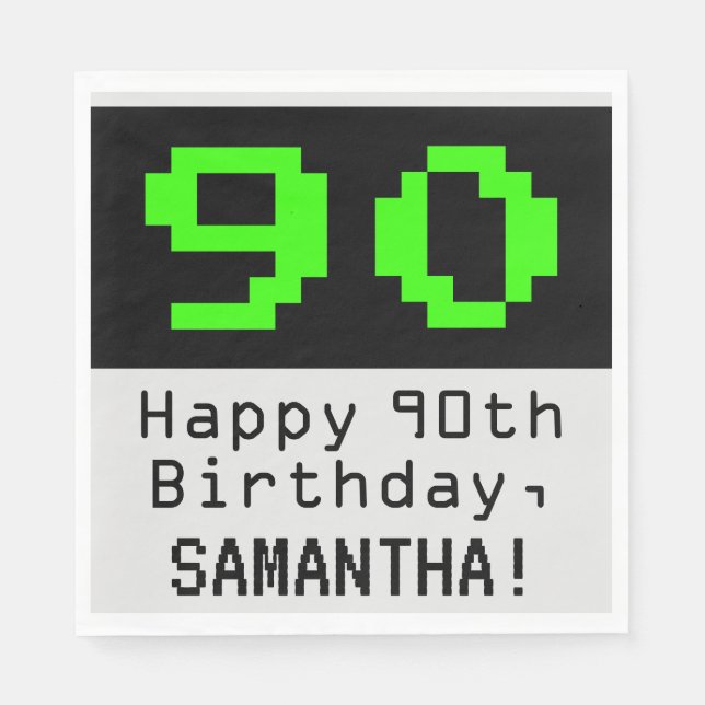 90th Birthday - Nerdy / Geeky Style "90" & Name Napkin (Front)