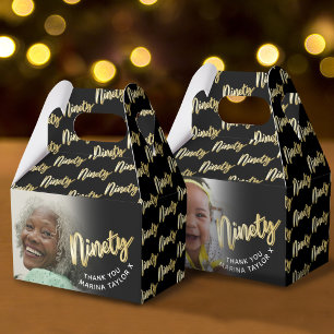 90th birthday ninety script gold black photo Favou Favor Box