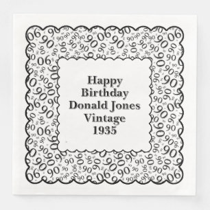 90th Birthday Number Pattern Scallops Black/White Napkin