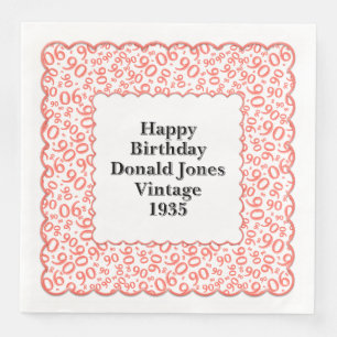 90th Birthday Number Pattern Scallops Coral/White Napkin