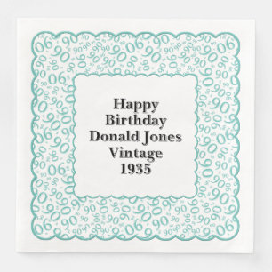 90th Birthday Number Pattern Scallops Teal/White Napkin