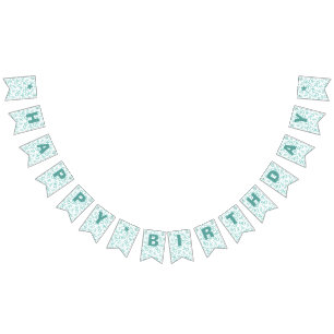 90th Birthday Number Pattern Teal and White Bunting Flags