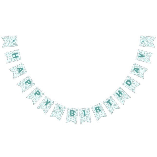 90th Birthday Number Pattern Teal and White Bunting Flags (All)