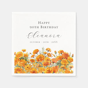 90th Birthday October Birth Month Flower Marigold Napkin