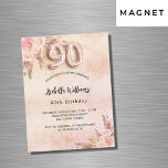 90th birthday pampas grass rose gold floral luxury magnetic invitation<br><div class="desc">A rose gold,  blush pink gradient background. Decorated with rose gold and pink florals,  roses,  pampas grass.  Personalize and add a name and party details. Number 90 is written with a balloon style font.</div>
