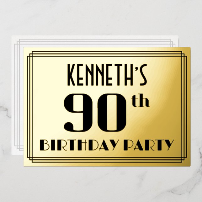 90th Birthday Party: Art Deco Look “90” and Name (Front/Back)