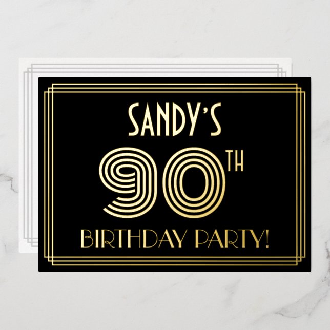 90th Birthday Party — Art Deco Style “90” + Name (Front/Back)