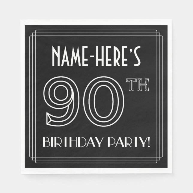 90th Birthday Party: Art Deco Style + Custom Name Napkin (Front)
