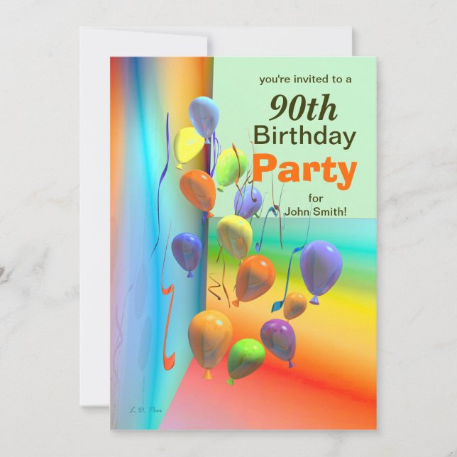 90th Birthday Party Balloon Wall Invitation (Front)