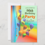 90th Birthday Party Balloon Wall Invitation<br><div class="desc">A bright 90th birthday party invitation card with colourful balloons background. Customize the text on the front with the person's name,  and on the back with the date,  address etc. for your event!</div>