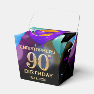 90th Birthday Party Black and Gold Balloons Favor Box