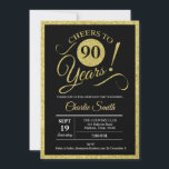 90th Birthday Party - Black Gold ANY AGE Invitation<br><div class="desc">90th birthday party invitation for men or women. Black and gold invite card featuring stylish retro typography script font. Cheers to 90 years! Can be customized to any age.</div>