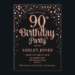 90th Birthday Party - Black & Rose Gold Invitation<br><div class="desc">90th Birthday Party Invitation.
Elegant design in black and faux glitter rose gold. Features stylish script font and confetti. Message me if you need custom age.</div>