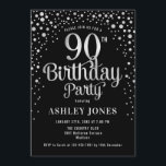 90th Birthday Party - Black & Silver Invitation<br><div class="desc">90th Birthday Party Invitation.
Elegant design in black and faux glitter silver. Features stylish script font and confetti. Message me if you need custom age.</div>