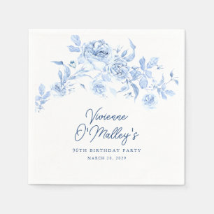 90th Birthday Party Blue Rose Floral Custom Napkin