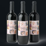 90th birthday party blush rose gold name photo wine label<br><div class="desc">A bottle label for a 90th birthday party, celebrating her life with a collage of 8 of your photos. Personalize and add a name, age 90 and a date. Date of birth or the date of the party. White and dark rose gold coloured letters. Elegant and trendy rose gold, blush...</div>