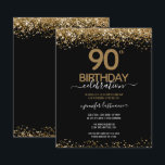90th Birthday Party Budget Invitation<br><div class="desc">Elegant Faux gold glitter with shimmering confetti highlights on the top and bottom border. All text is adjustable and easy to change for your own party needs. Great elegant 90th birthday template design.</div>