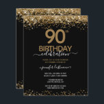 90th Birthday Party Budget Invitation<br><div class="desc">Elegant Faux gold glitter with shimmering confetti highlights on the top and bottom border. All text is adjustable and easy to change for your own party needs. Great elegant 90th birthday template design.</div>