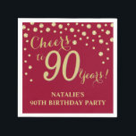 90th Birthday Party Burgundy Red and Gold Diamond Napkin<br><div class="desc">90th Birthday Party Invitation with Burgundy Red and Gold Glitter Diamond Background. Gold Confetti. Adult Birthday. Man or Woman Birthday. For further customization,  please click the "Customize it" button and use our design tool to modify this template.</div>