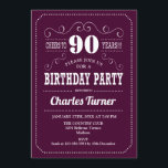90th Birthday Party - Burgundy White Invitation<br><div class="desc">90th Birthday Party Invitation.
Elegant burgundy and white retro design with script font. Cheers to 90 years! Message me if you need further customization.</div>